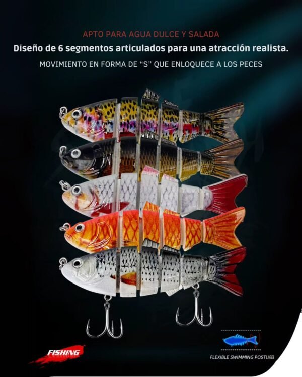 Kit De 5 Señuelos Articulados De Pesca 6 Segmentos, Realista - Image 3